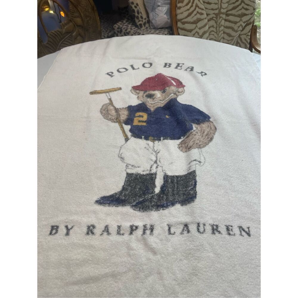 Vintage Polo Ralph Lauren Beach Towel Bear Polo Player Bath Rare Made in USA - Picture 2 of 8